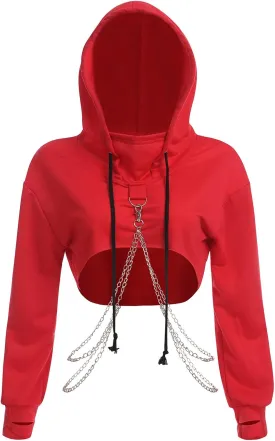 ABAFIP Women Rave Gothic Long Sleeve Crop Top Hoodie Casual Workout Music Festival Outfits Cropped Hoodies