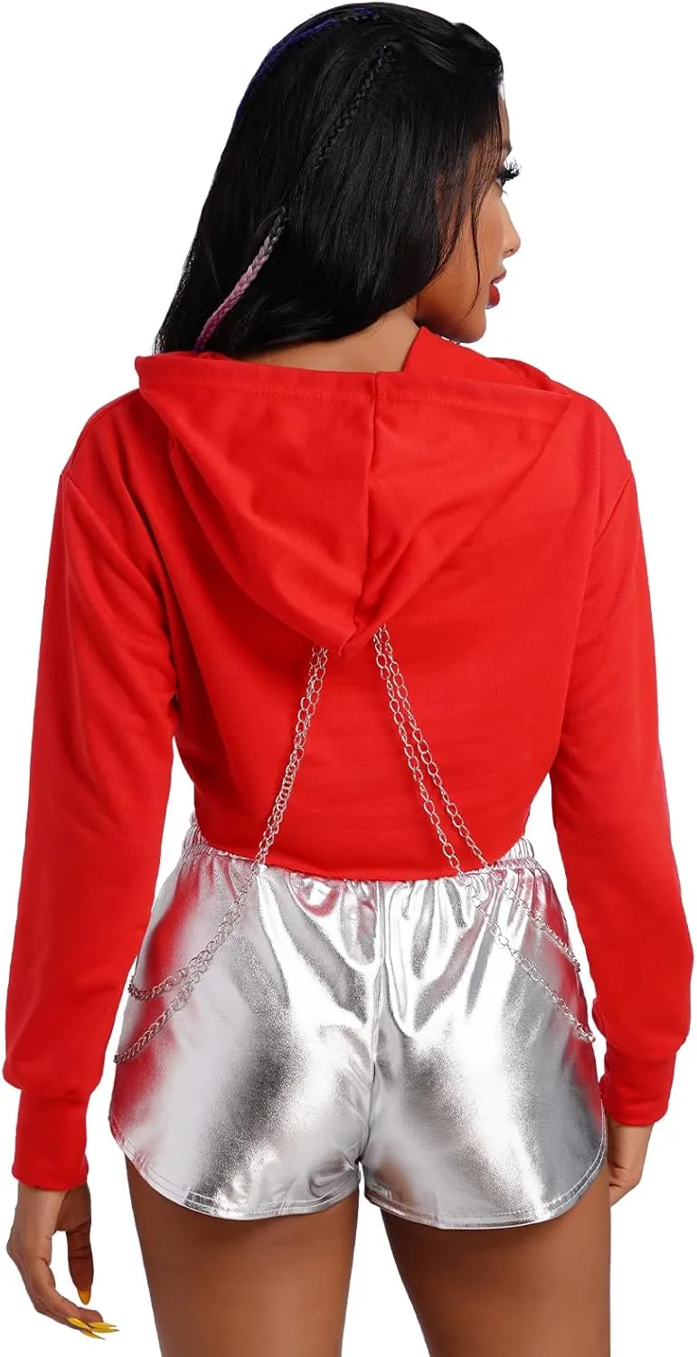 ABAFIP Women Rave Gothic Long Sleeve Crop Top Hoodie Casual Workout Music Festival Outfits Cropped Hoodies