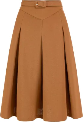 Allegra K Women's Office Work Skirts Belted Waist Midi A-Line Pleated Skirt