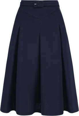 Allegra K Women's Office Work Skirts Belted Waist Midi A-Line Pleated Skirt
