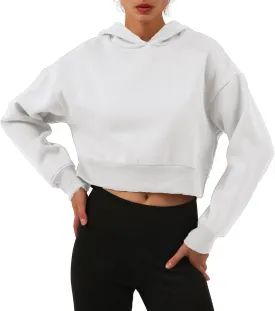 Amazhiyu Womens Fleece Cropped Hoodies Casual Long Sleeve Pullover Crop Tops