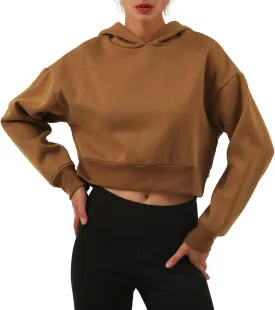 Amazhiyu Womens Fleece Cropped Hoodies Casual Long Sleeve Pullover Crop Tops