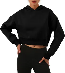 Amazhiyu Womens Fleece Cropped Hoodies Casual Long Sleeve Pullover Crop Tops