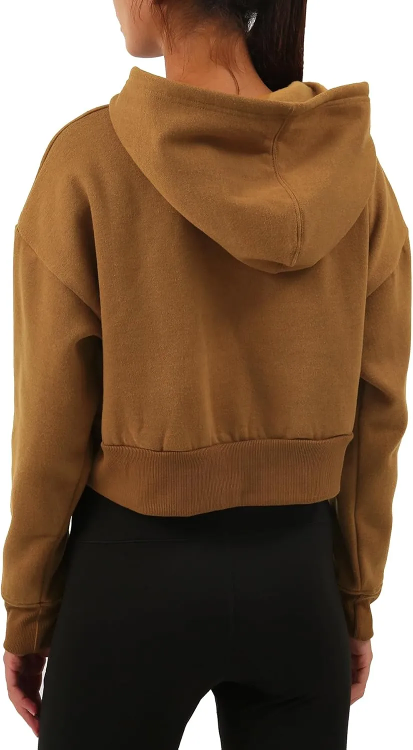 Amazhiyu Womens Fleece Cropped Hoodies Casual Long Sleeve Pullover Crop Tops