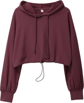 Amazhiyu Womens Pullover Cropped Hoodies Long Sleeve Drawstring Casual Crop Top