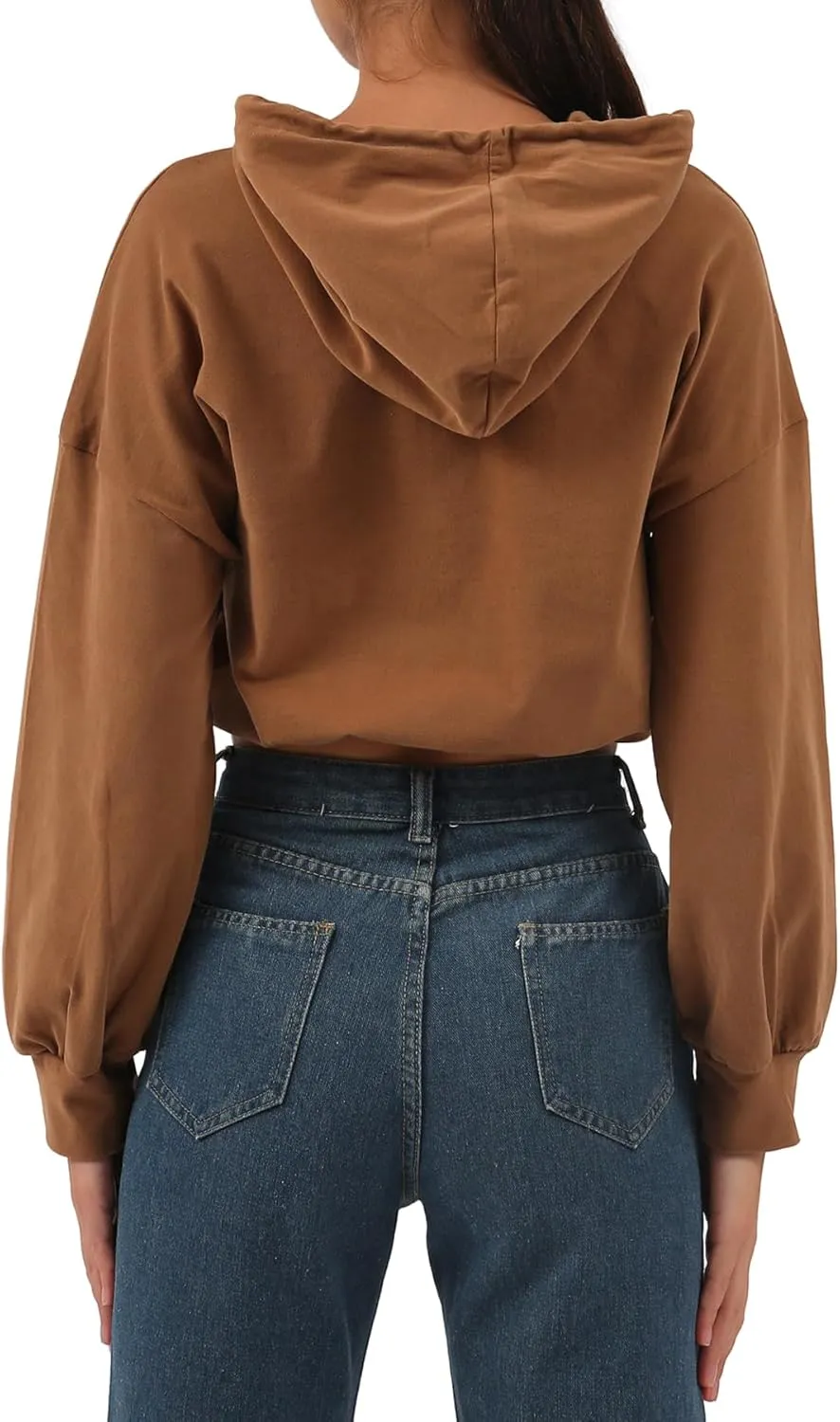 Amazhiyu Womens Pullover Cropped Hoodies Long Sleeve Drawstring Casual Crop Top
