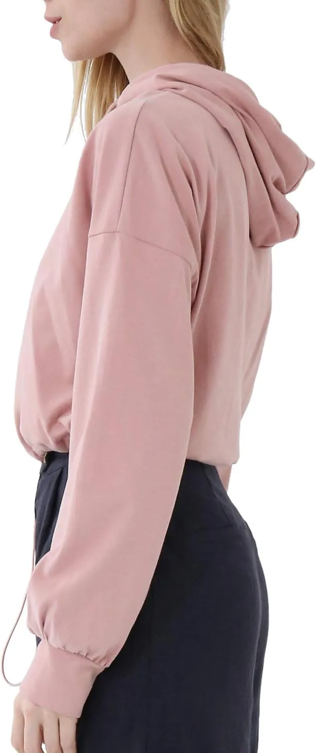 Amazhiyu Womens Pullover Cropped Hoodies Long Sleeve Drawstring Casual Crop Top