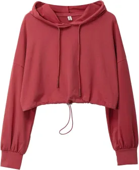 Amazhiyu Womens Pullover Cropped Hoodies Long Sleeve Drawstring Casual Crop Top