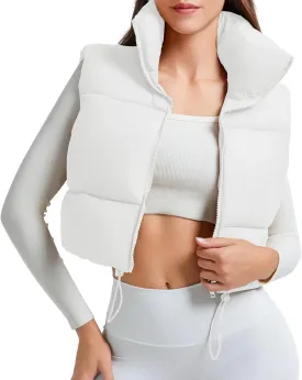 American Trends Womens Cropped Puffer Vests Sleeveless Puffy Vests Zip Up Stand Collar Puffer Vest Outfits