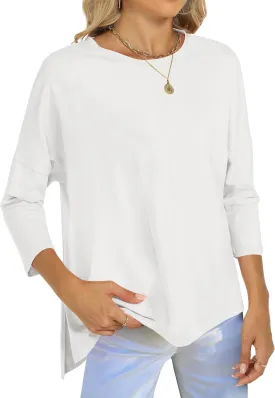 ANRABESS Womens 3/4 Length Sleeve Tops Loose Fit Tunic Shirts Oversized Spring Summer Casual Crew Neck Basic Boxy Tee