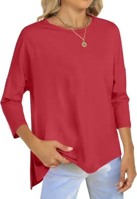 ANRABESS Womens 3/4 Length Sleeve Tops Loose Fit Tunic Shirts Oversized Spring Summer Casual Crew Neck Basic Boxy Tee