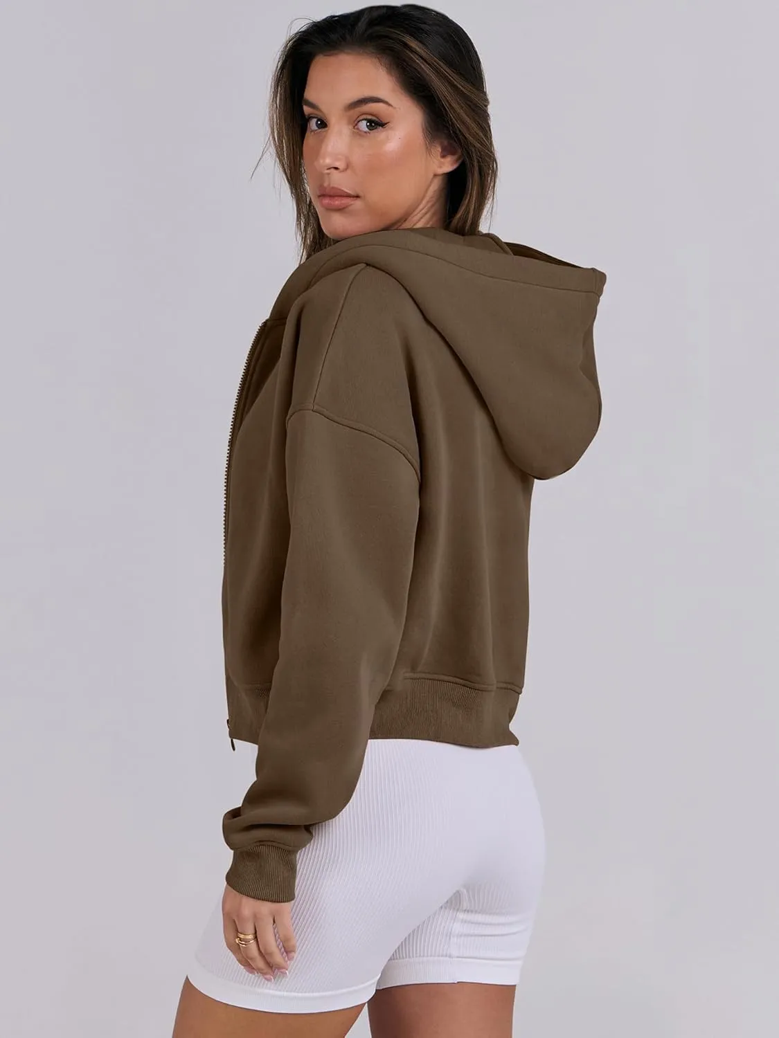 ANRABESS Womens Zip Up Crop Hoodie Sweatshirts 2024 Fall Trendy Long Sleeve Cropped Jacket Top Winter Teen Girls Clothes