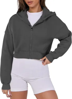 ANRABESS Womens Zip Up Crop Hoodie Sweatshirts 2024 Fall Trendy Long Sleeve Cropped Jacket Top Winter Teen Girls Clothes