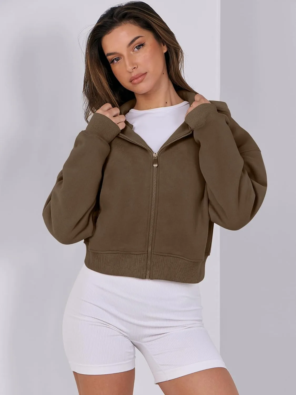 ANRABESS Womens Zip Up Crop Hoodie Sweatshirts 2024 Fall Trendy Long Sleeve Cropped Jacket Top Winter Teen Girls Clothes