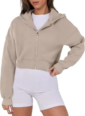 ANRABESS Womens Zip Up Crop Hoodie Sweatshirts 2024 Fall Trendy Long Sleeve Cropped Jacket Top Winter Teen Girls Clothes