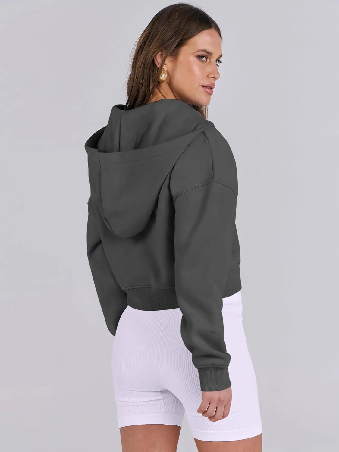 ANRABESS Womens Zip Up Crop Hoodie Sweatshirts 2024 Fall Trendy Long Sleeve Cropped Jacket Top Winter Teen Girls Clothes