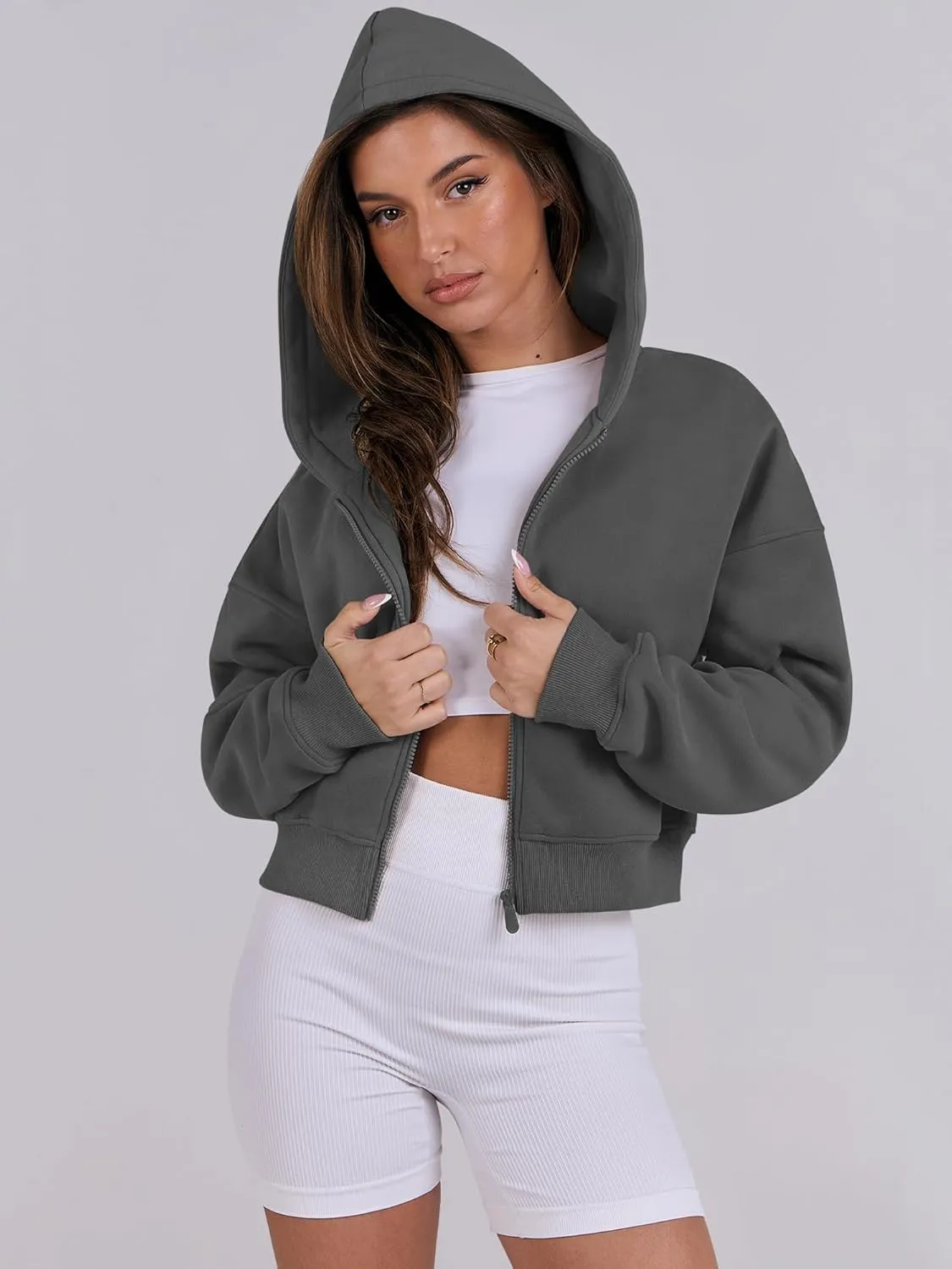 ANRABESS Womens Zip Up Crop Hoodie Sweatshirts 2024 Fall Trendy Long Sleeve Cropped Jacket Top Winter Teen Girls Clothes