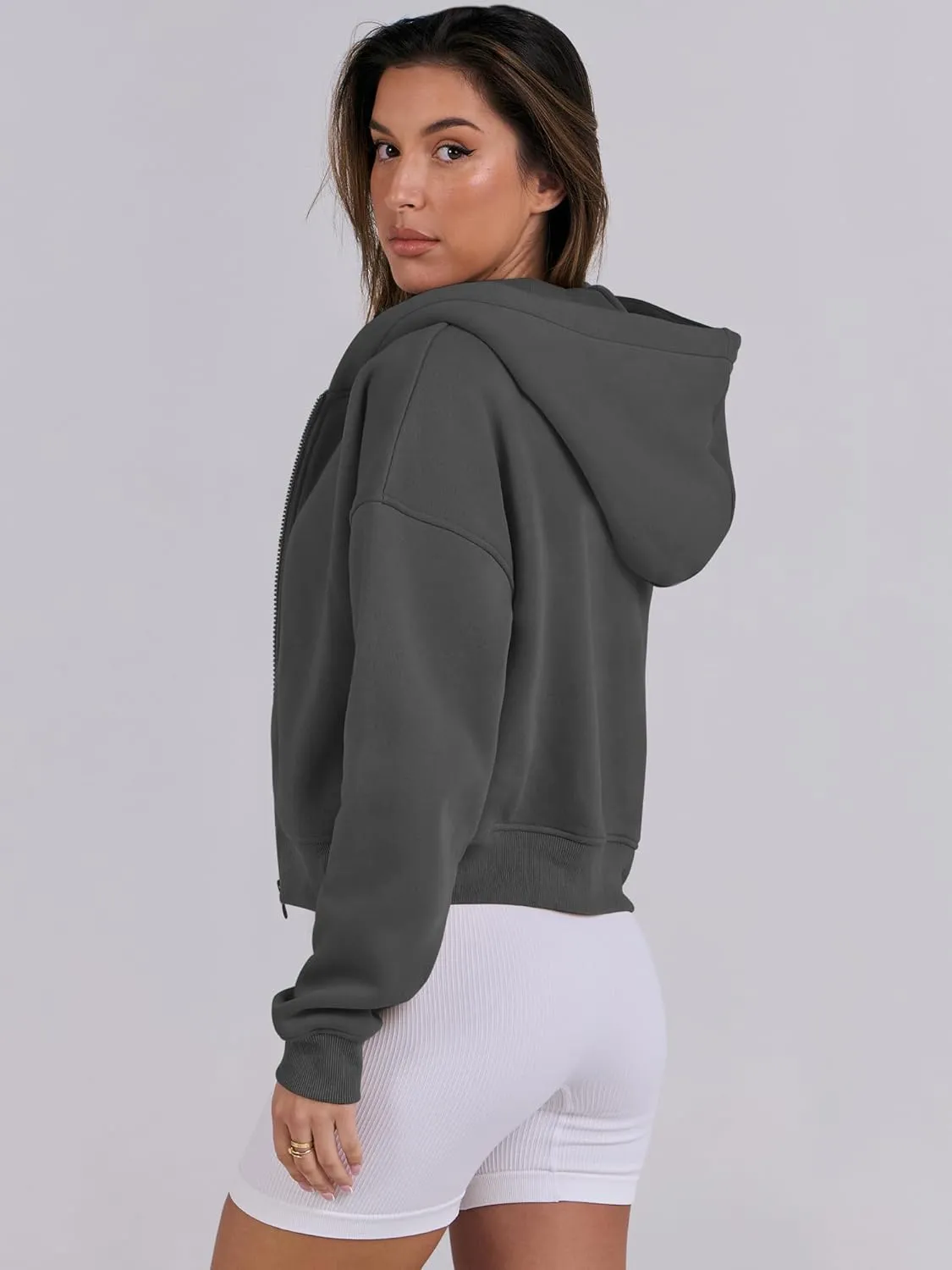 ANRABESS Womens Zip Up Crop Hoodie Sweatshirts 2024 Fall Trendy Long Sleeve Cropped Jacket Top Winter Teen Girls Clothes