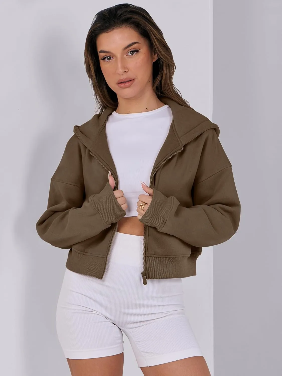 ANRABESS Womens Zip Up Crop Hoodie Sweatshirts 2024 Fall Trendy Long Sleeve Cropped Jacket Top Winter Teen Girls Clothes