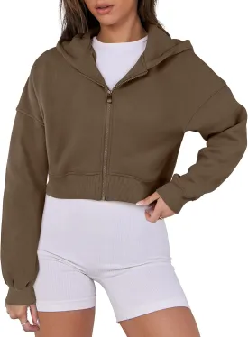 ANRABESS Womens Zip Up Crop Hoodie Sweatshirts 2024 Fall Trendy Long Sleeve Cropped Jacket Top Winter Teen Girls Clothes