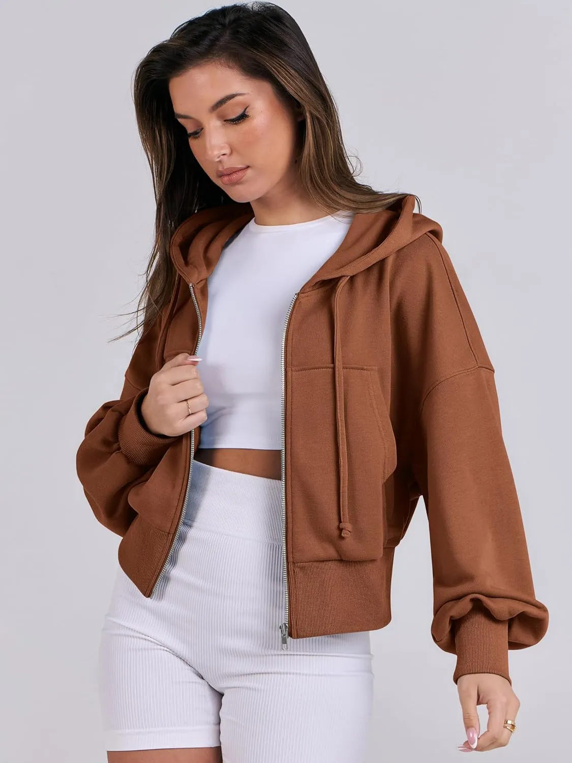 ANRABESS Women's Zip Up Hoodies Cropped Sweatshirts Casual Zip Jackets 2025 Fashion Trendy Spring Summer Outfits