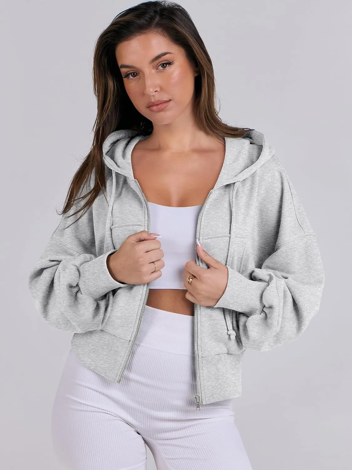 ANRABESS Women's Zip Up Hoodies Cropped Sweatshirts Casual Zip Jackets 2025 Fashion Trendy Spring Summer Outfits