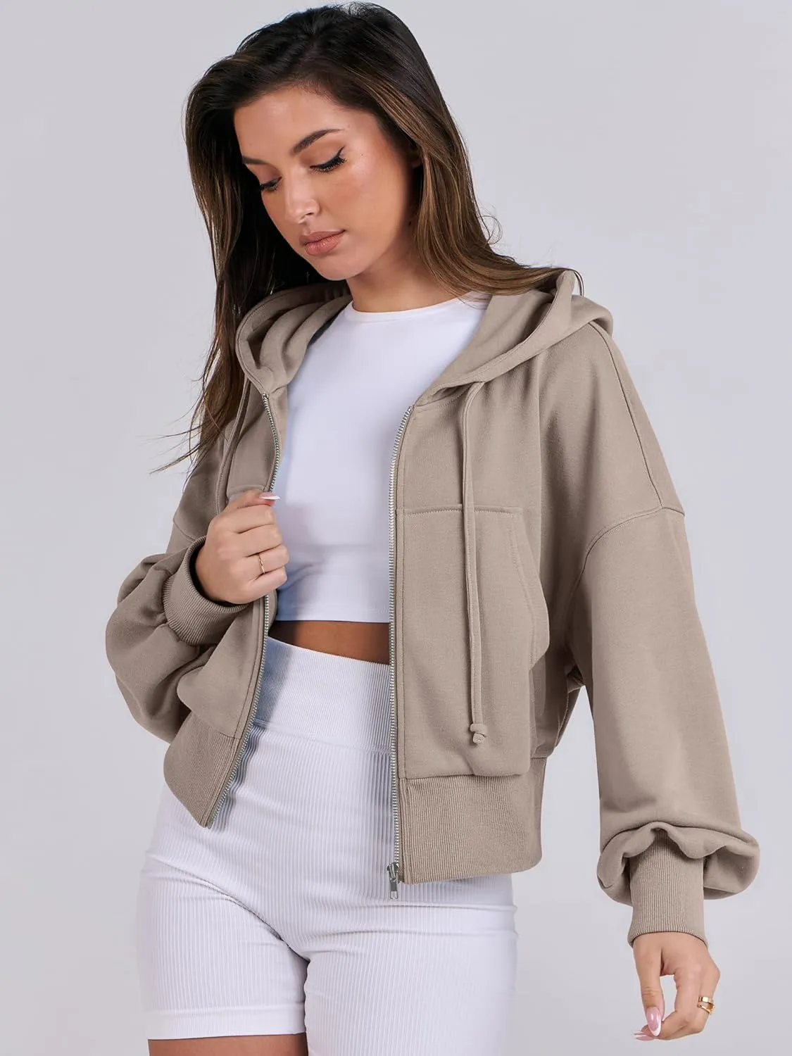 ANRABESS Women's Zip Up Hoodies Cropped Sweatshirts Casual Zip Jackets 2025 Fashion Trendy Spring Summer Outfits