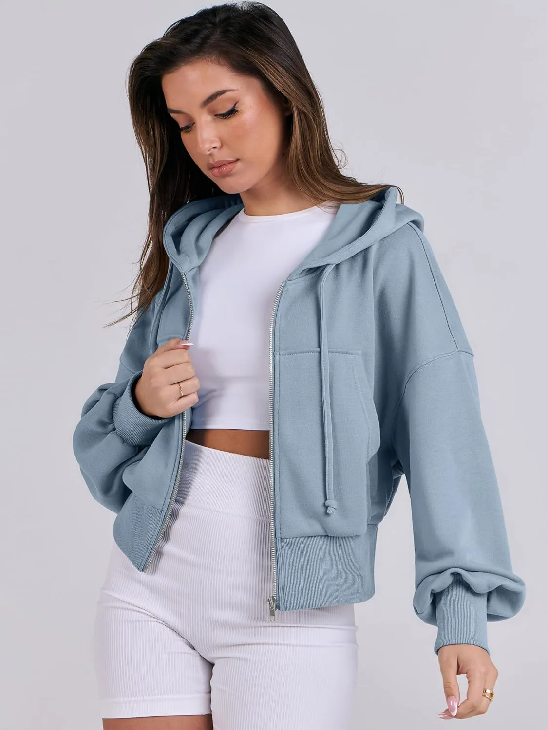 ANRABESS Women's Zip Up Hoodies Cropped Sweatshirts Casual Zip Jackets 2025 Fashion Trendy Spring Summer Outfits
