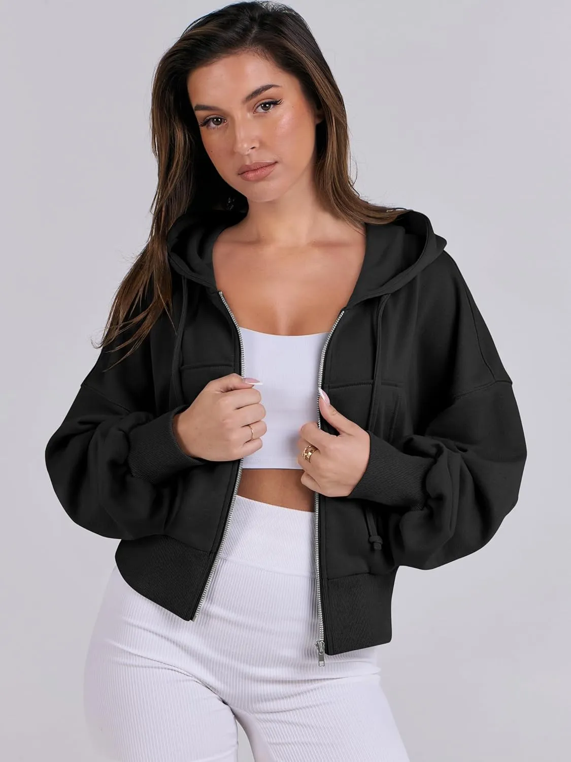 ANRABESS Women's Zip Up Hoodies Cropped Sweatshirts Casual Zip Jackets 2025 Fashion Trendy Spring Summer Outfits