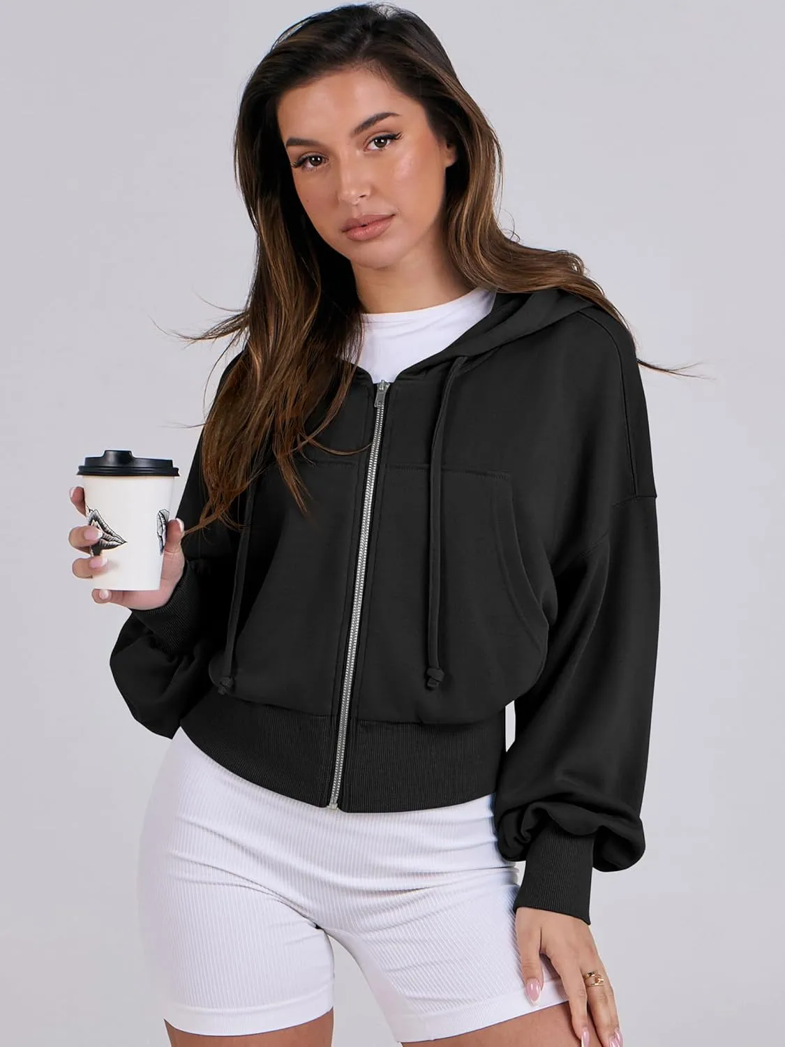 ANRABESS Women's Zip Up Hoodies Cropped Sweatshirts Casual Zip Jackets 2025 Fashion Trendy Spring Summer Outfits