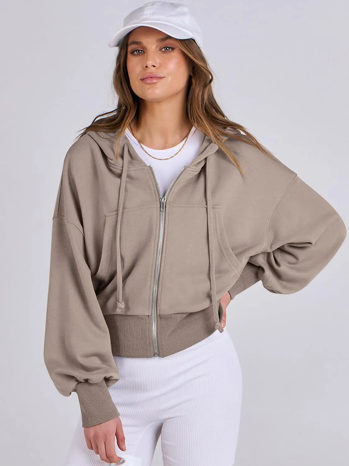 ANRABESS Women's Zip Up Hoodies Cropped Sweatshirts Casual Zip Jackets 2025 Fashion Trendy Spring Summer Outfits