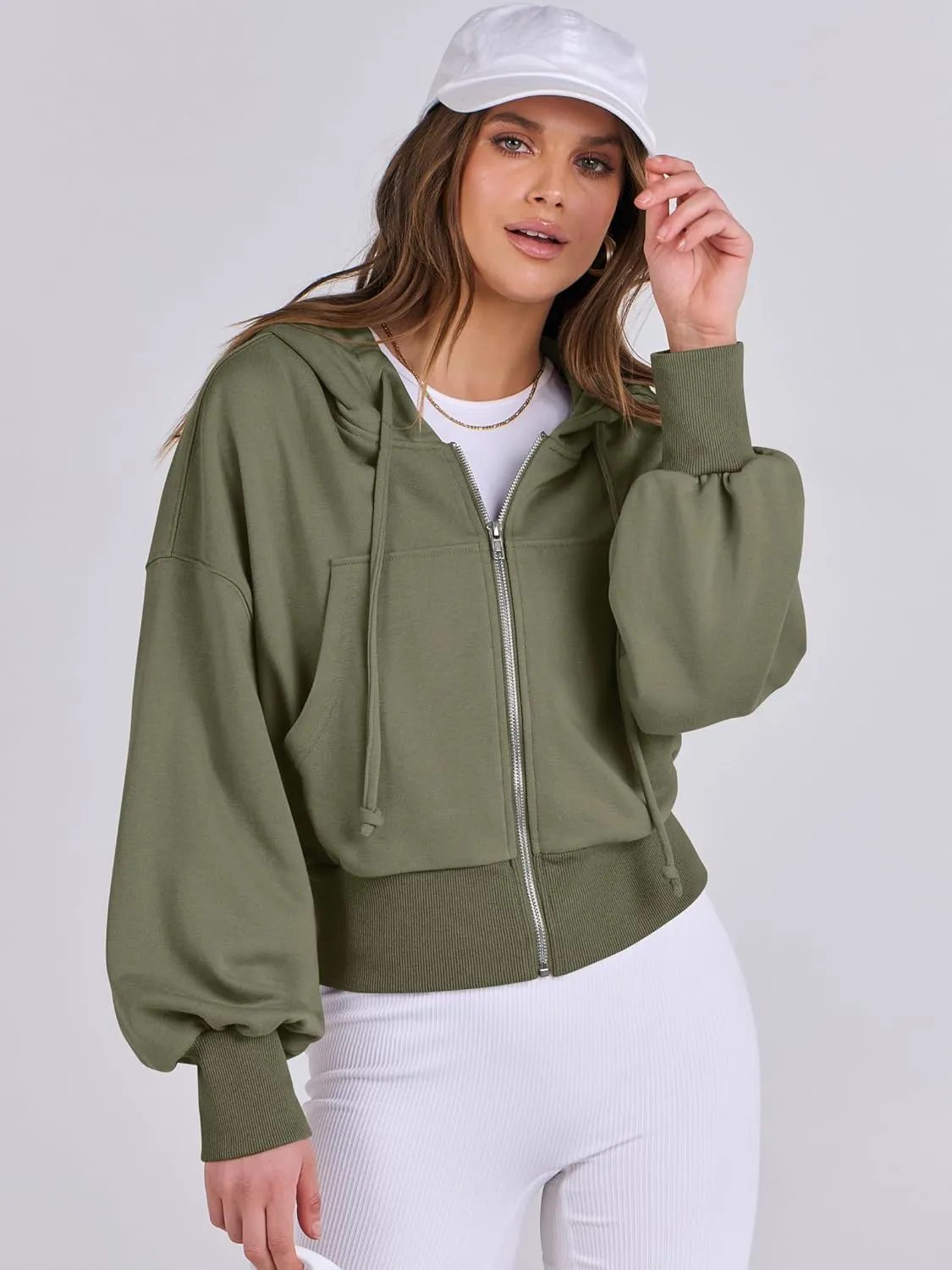 ANRABESS Women's Zip Up Hoodies Cropped Sweatshirts Casual Zip Jackets 2025 Fashion Trendy Spring Summer Outfits