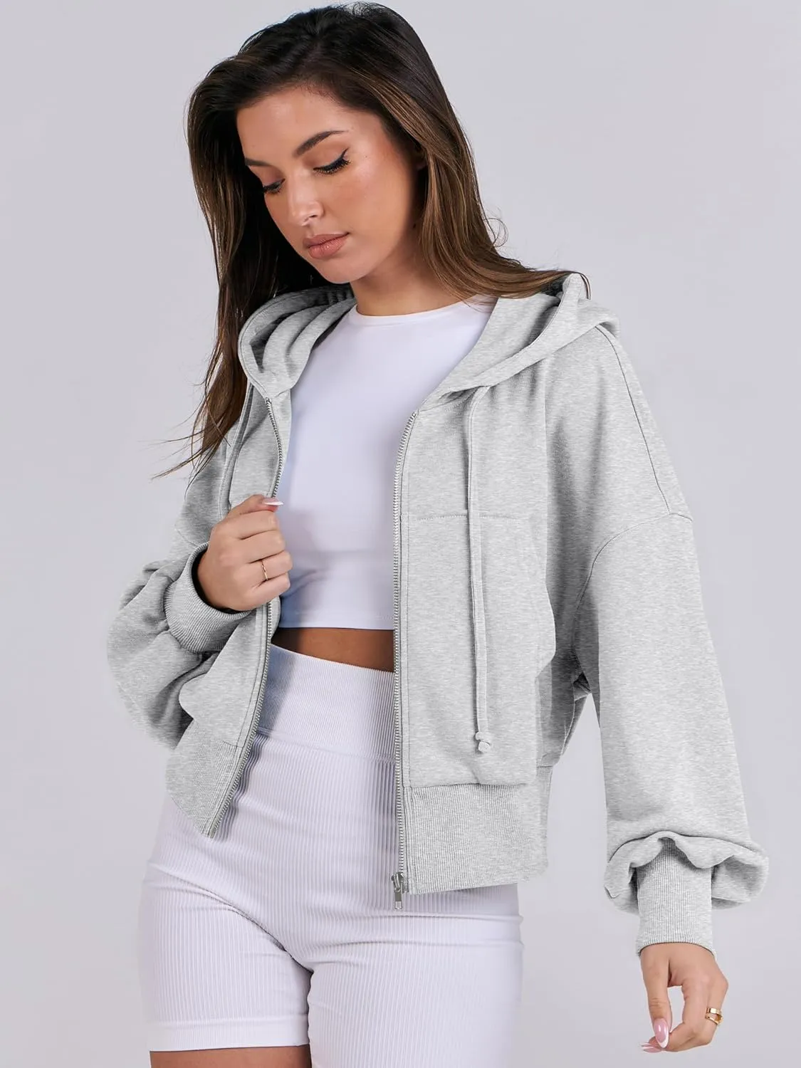 ANRABESS Women's Zip Up Hoodies Cropped Sweatshirts Casual Zip Jackets 2025 Fashion Trendy Spring Summer Outfits