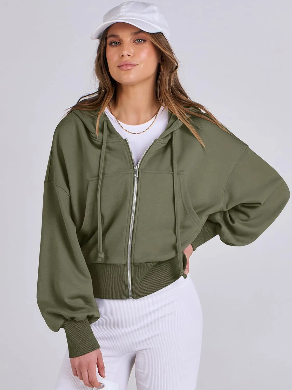 ANRABESS Women's Zip Up Hoodies Cropped Sweatshirts Casual Zip Jackets 2025 Fashion Trendy Spring Summer Outfits