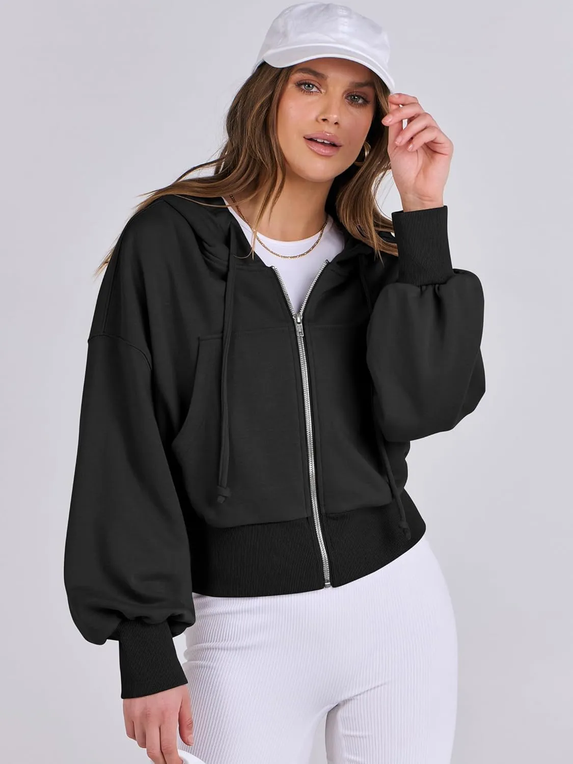 ANRABESS Women's Zip Up Hoodies Cropped Sweatshirts Casual Zip Jackets 2025 Fashion Trendy Spring Summer Outfits