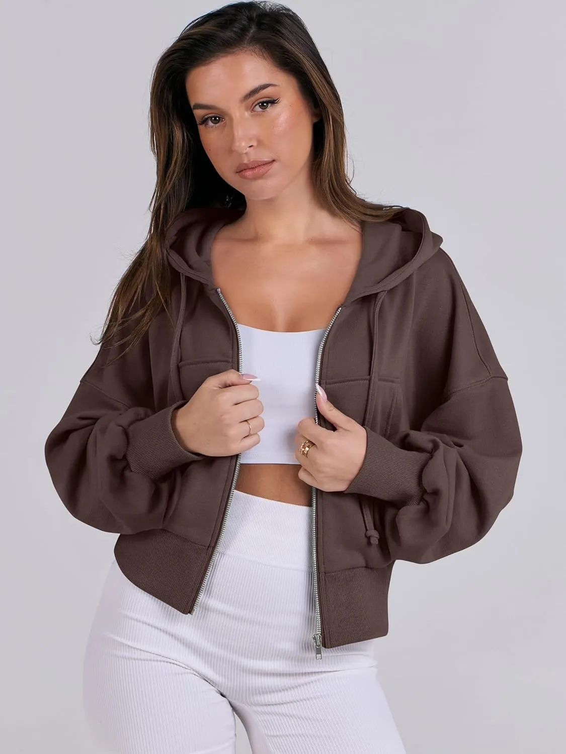 ANRABESS Women's Zip Up Hoodies Cropped Sweatshirts Casual Zip Jackets 2025 Fashion Trendy Spring Summer Outfits