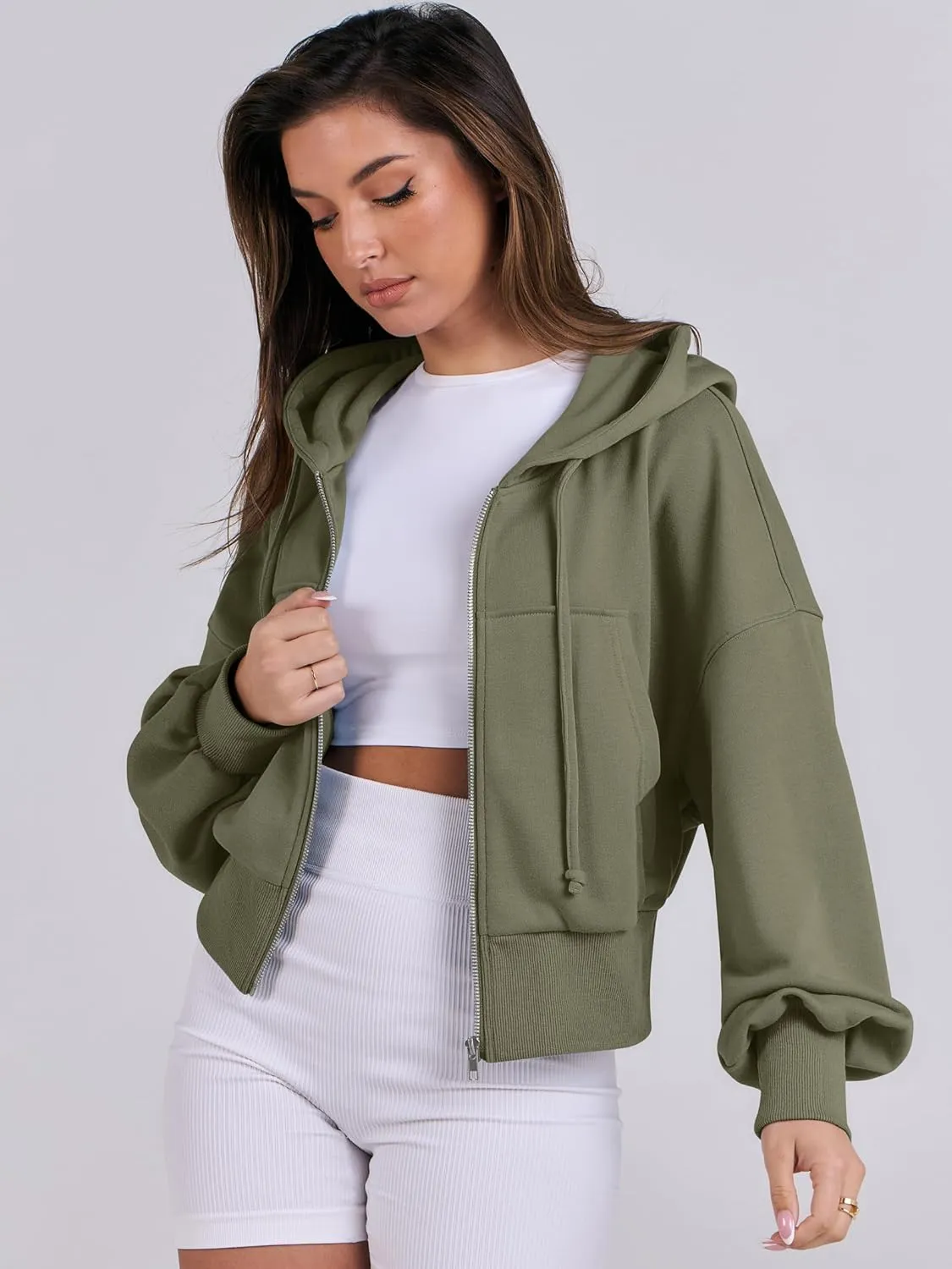 ANRABESS Women's Zip Up Hoodies Cropped Sweatshirts Casual Zip Jackets 2025 Fashion Trendy Spring Summer Outfits