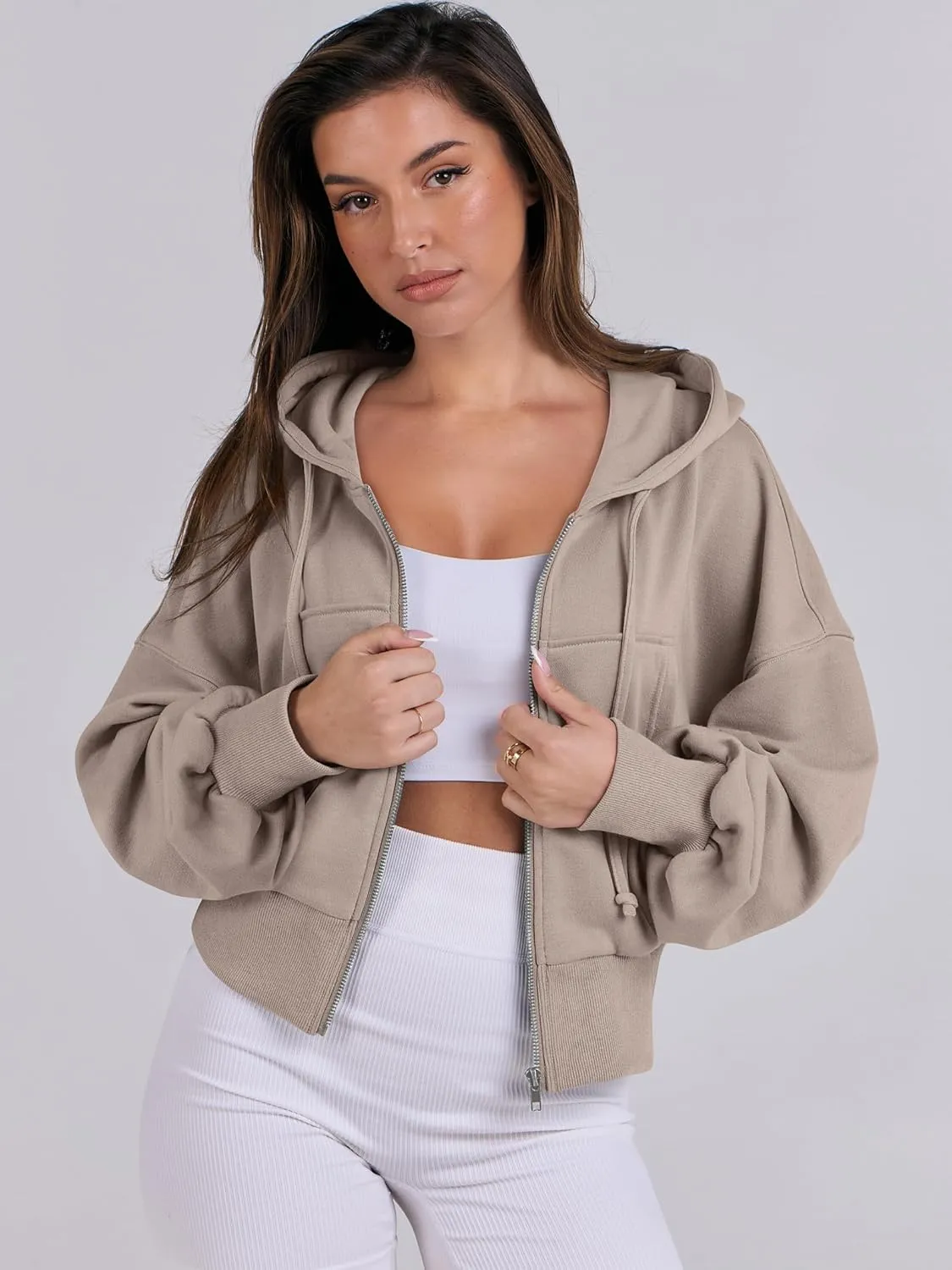 ANRABESS Women's Zip Up Hoodies Cropped Sweatshirts Casual Zip Jackets 2025 Fashion Trendy Spring Summer Outfits