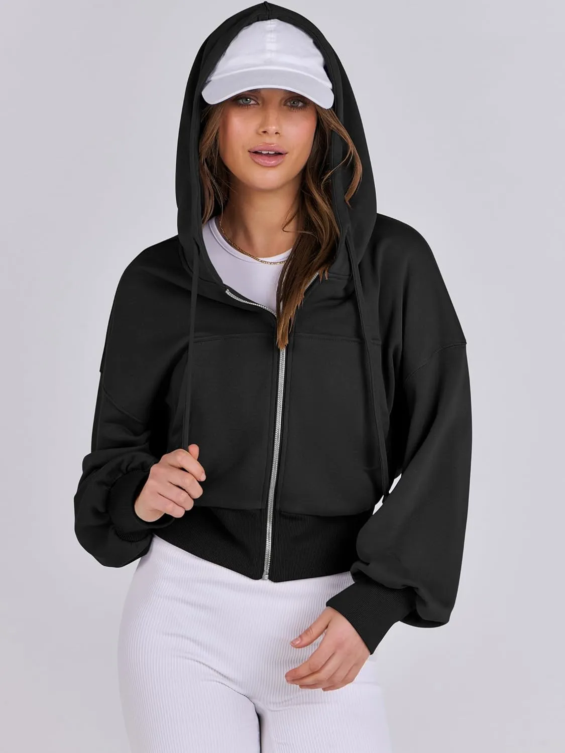 ANRABESS Women's Zip Up Hoodies Cropped Sweatshirts Casual Zip Jackets 2025 Fashion Trendy Spring Summer Outfits