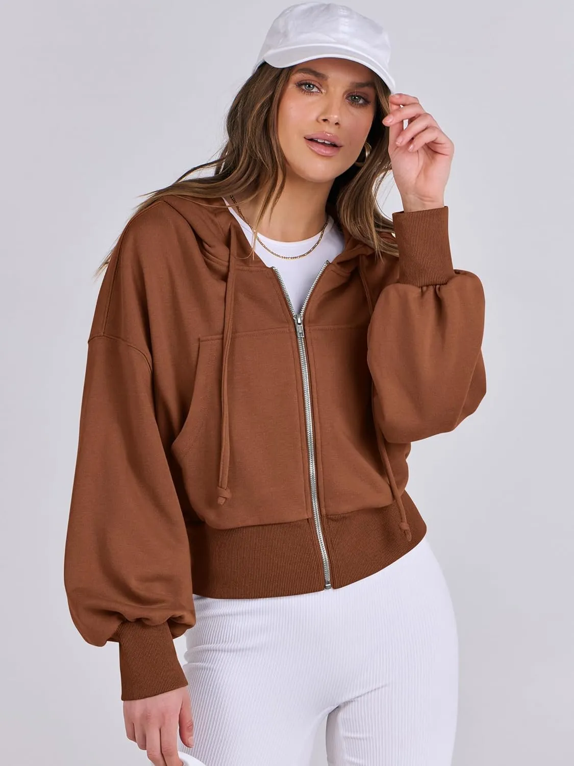 ANRABESS Women's Zip Up Hoodies Cropped Sweatshirts Casual Zip Jackets 2025 Fashion Trendy Spring Summer Outfits