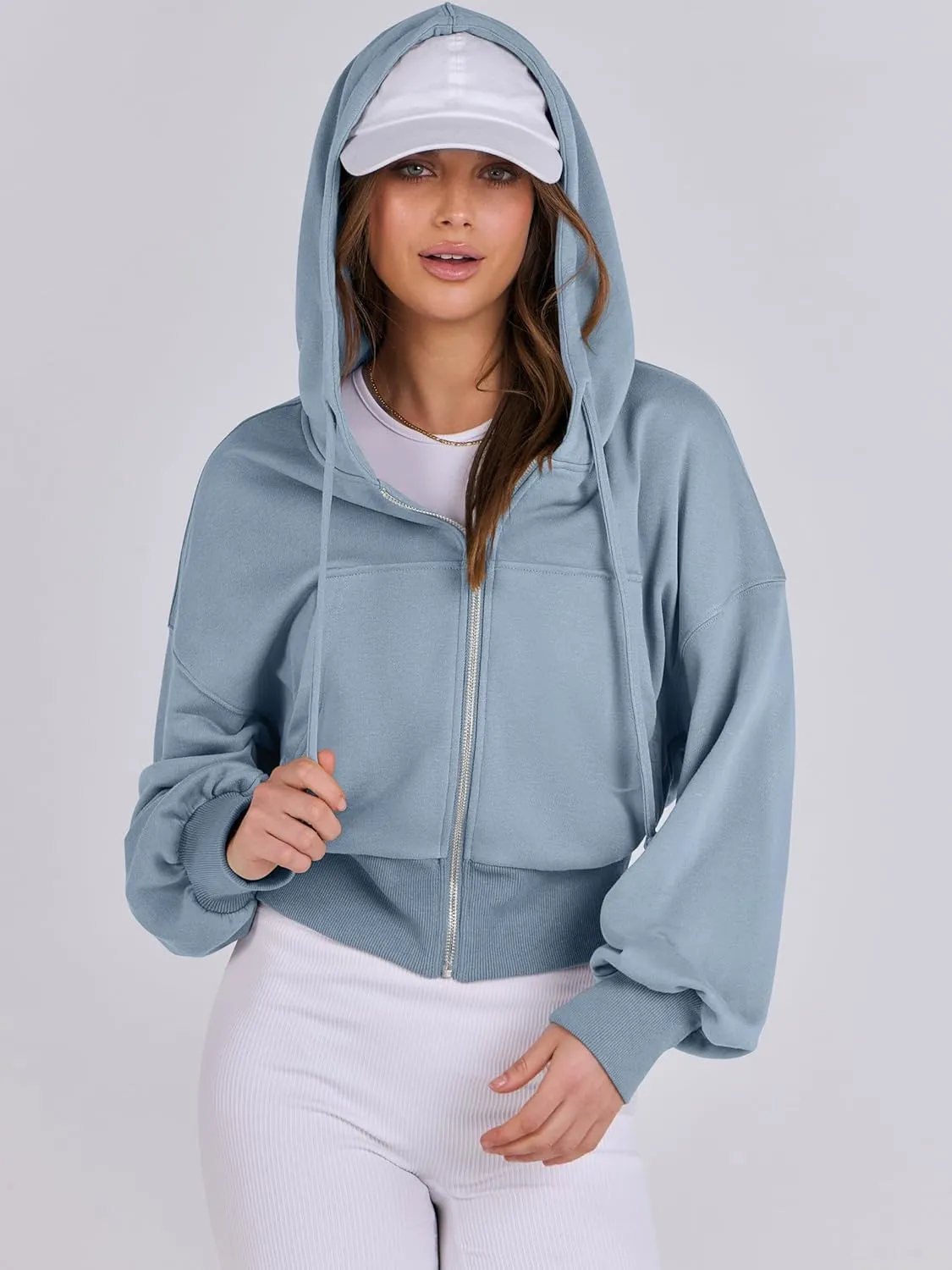 ANRABESS Women's Zip Up Hoodies Cropped Sweatshirts Casual Zip Jackets 2025 Fashion Trendy Spring Summer Outfits