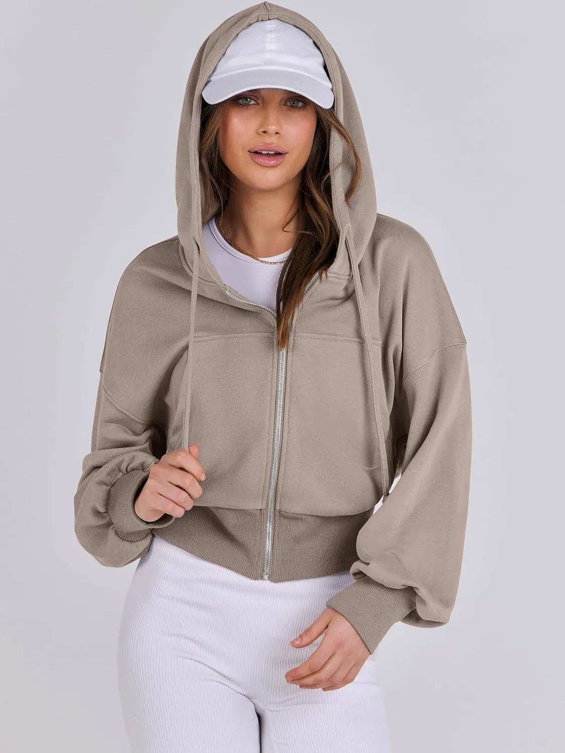 ANRABESS Women's Zip Up Hoodies Cropped Sweatshirts Casual Zip Jackets 2025 Fashion Trendy Spring Summer Outfits