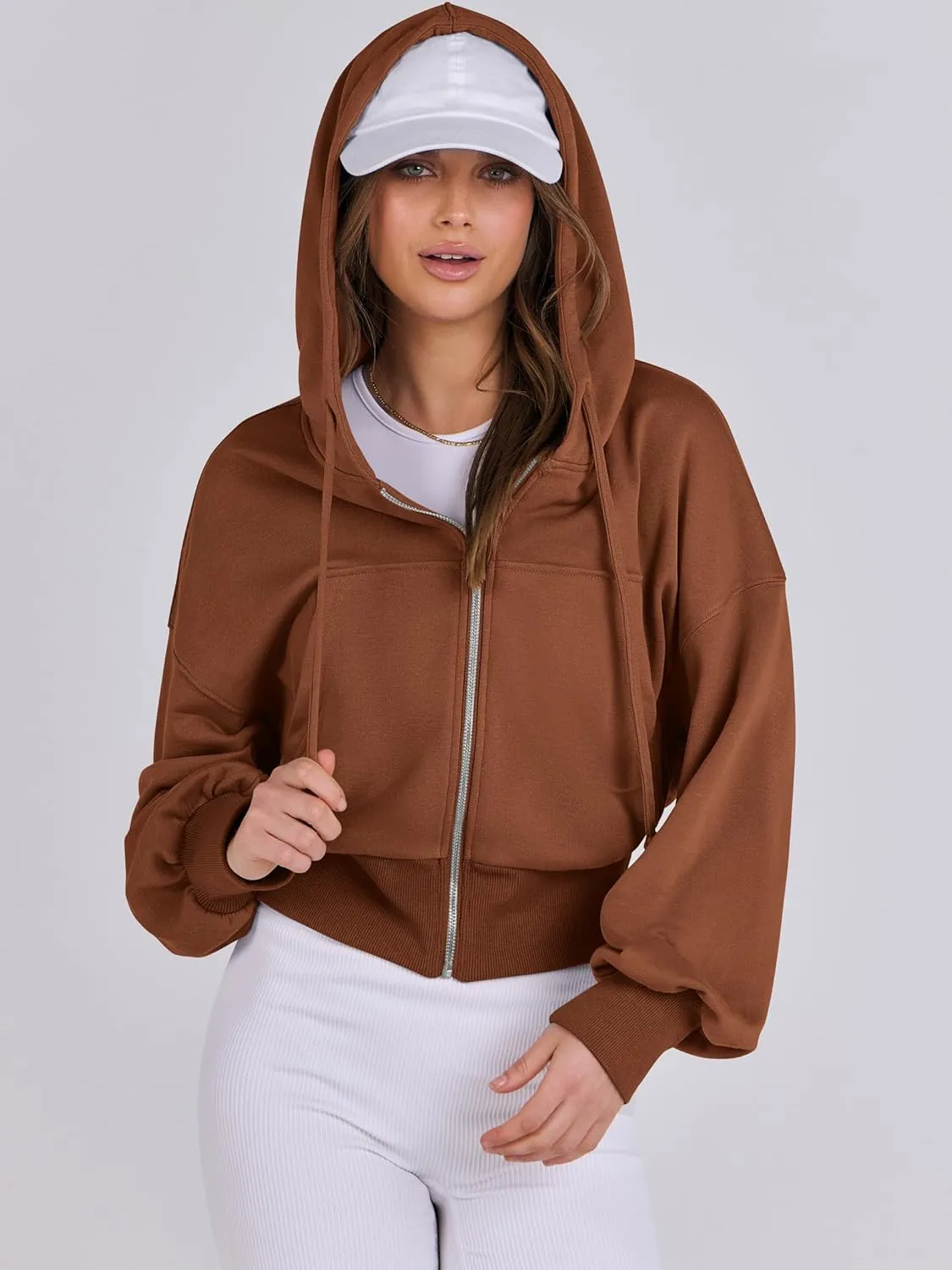 ANRABESS Women's Zip Up Hoodies Cropped Sweatshirts Casual Zip Jackets 2025 Fashion Trendy Spring Summer Outfits