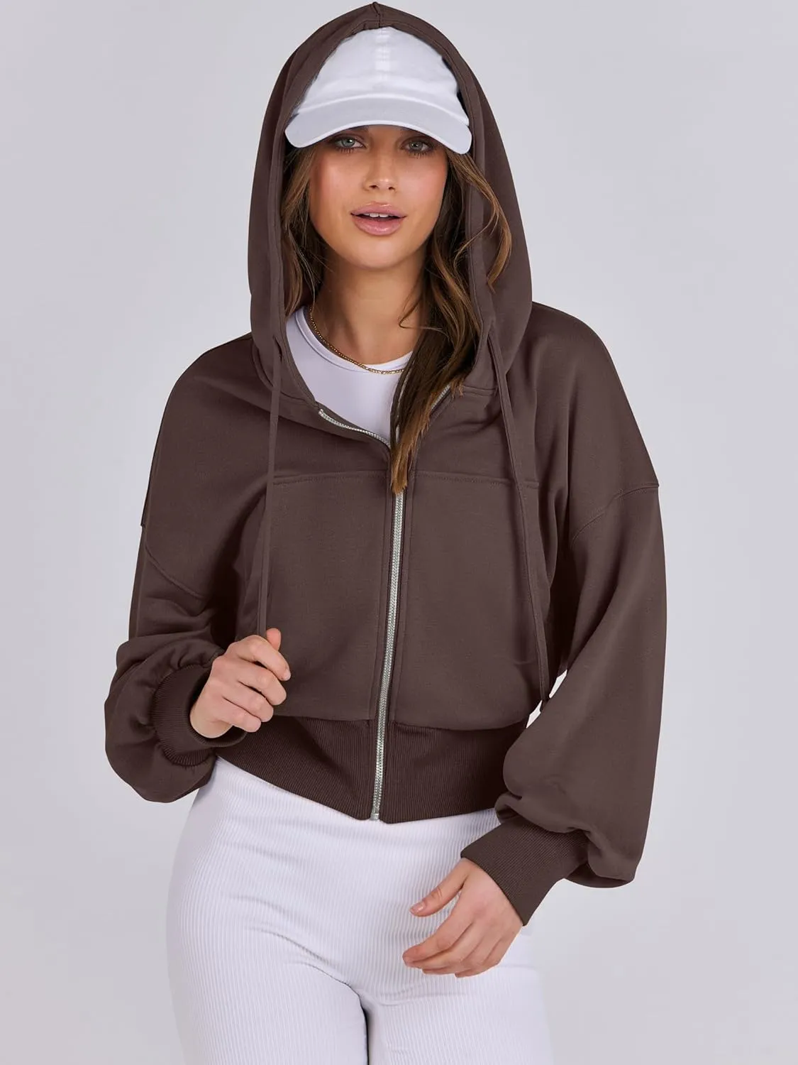 ANRABESS Women's Zip Up Hoodies Cropped Sweatshirts Casual Zip Jackets 2025 Fashion Trendy Spring Summer Outfits