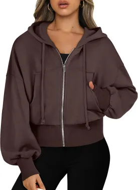 ANRABESS Women's Zip Up Hoodies Cropped Sweatshirts Casual Zip Jackets 2025 Fashion Trendy Spring Summer Outfits