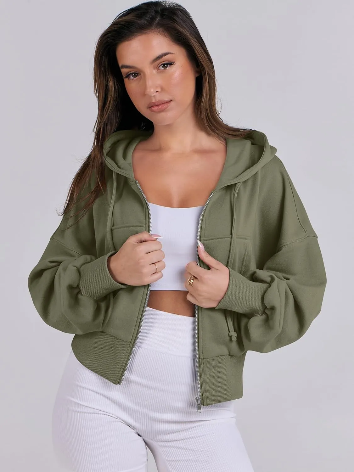 ANRABESS Women's Zip Up Hoodies Cropped Sweatshirts Casual Zip Jackets 2025 Fashion Trendy Spring Summer Outfits