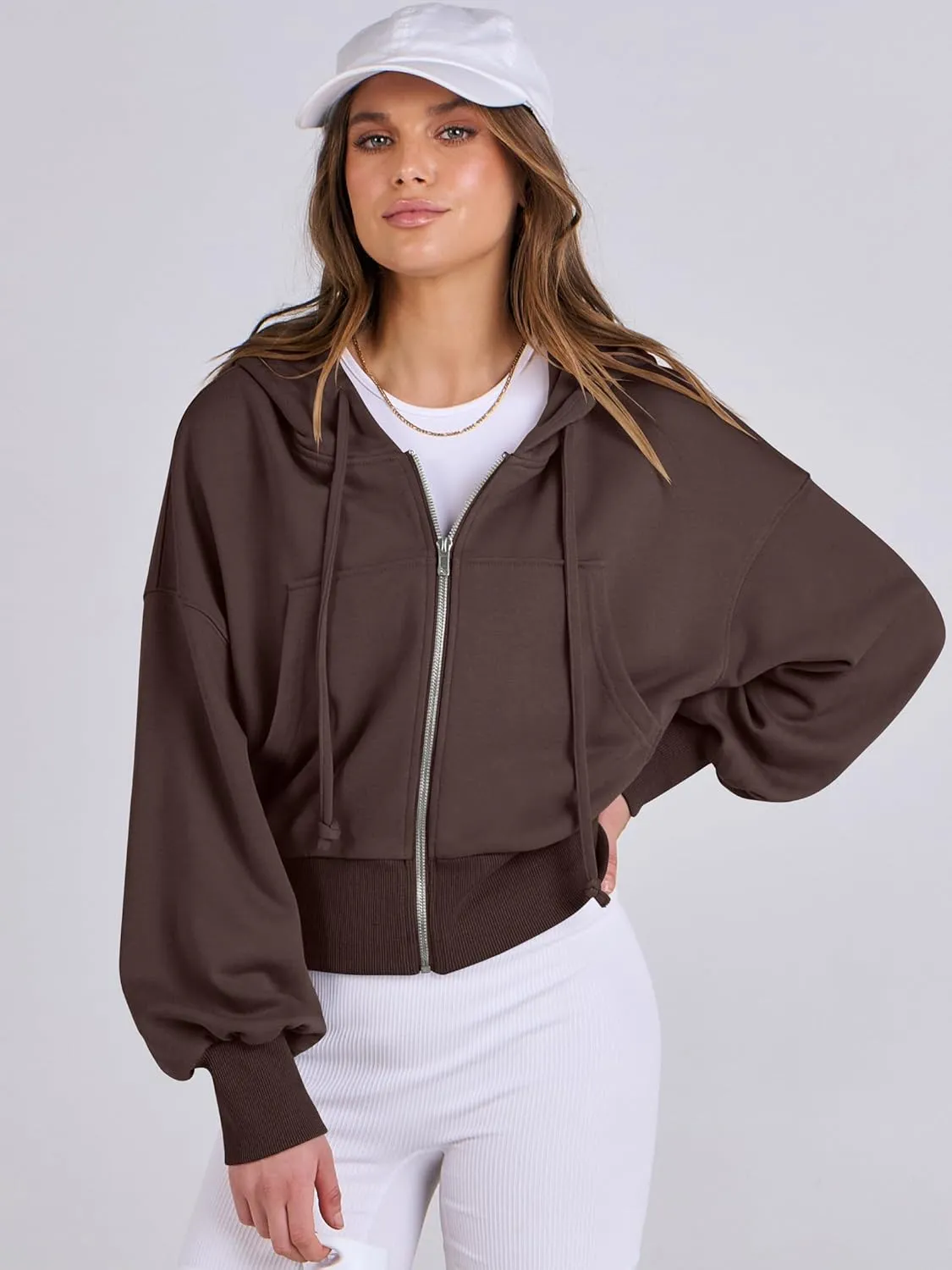 ANRABESS Women's Zip Up Hoodies Cropped Sweatshirts Casual Zip Jackets 2025 Fashion Trendy Spring Summer Outfits