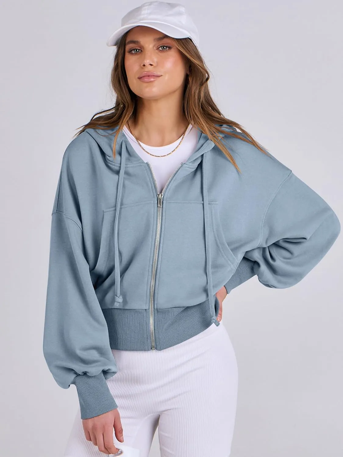 ANRABESS Women's Zip Up Hoodies Cropped Sweatshirts Casual Zip Jackets 2025 Fashion Trendy Spring Summer Outfits