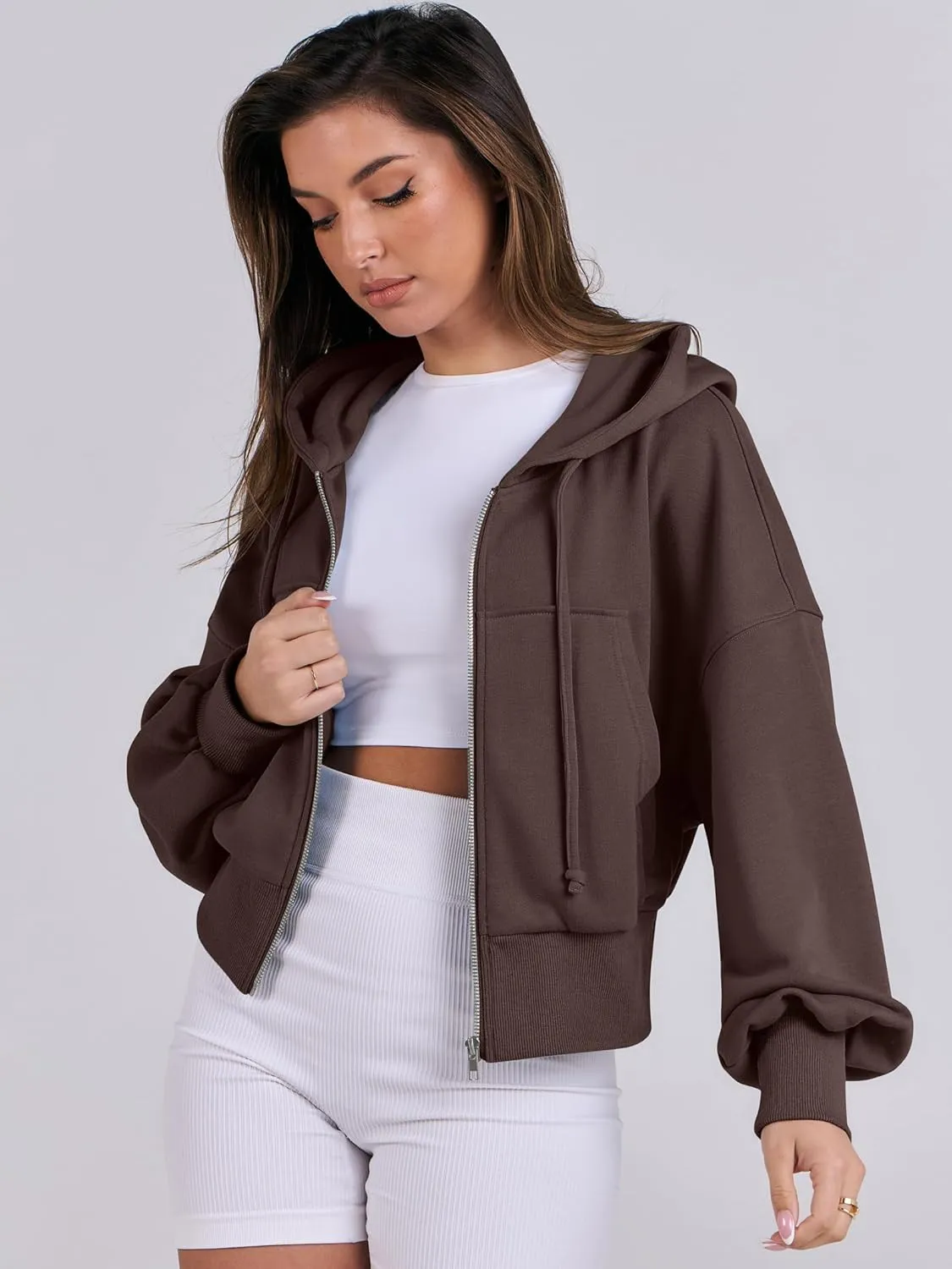 ANRABESS Women's Zip Up Hoodies Cropped Sweatshirts Casual Zip Jackets 2025 Fashion Trendy Spring Summer Outfits
