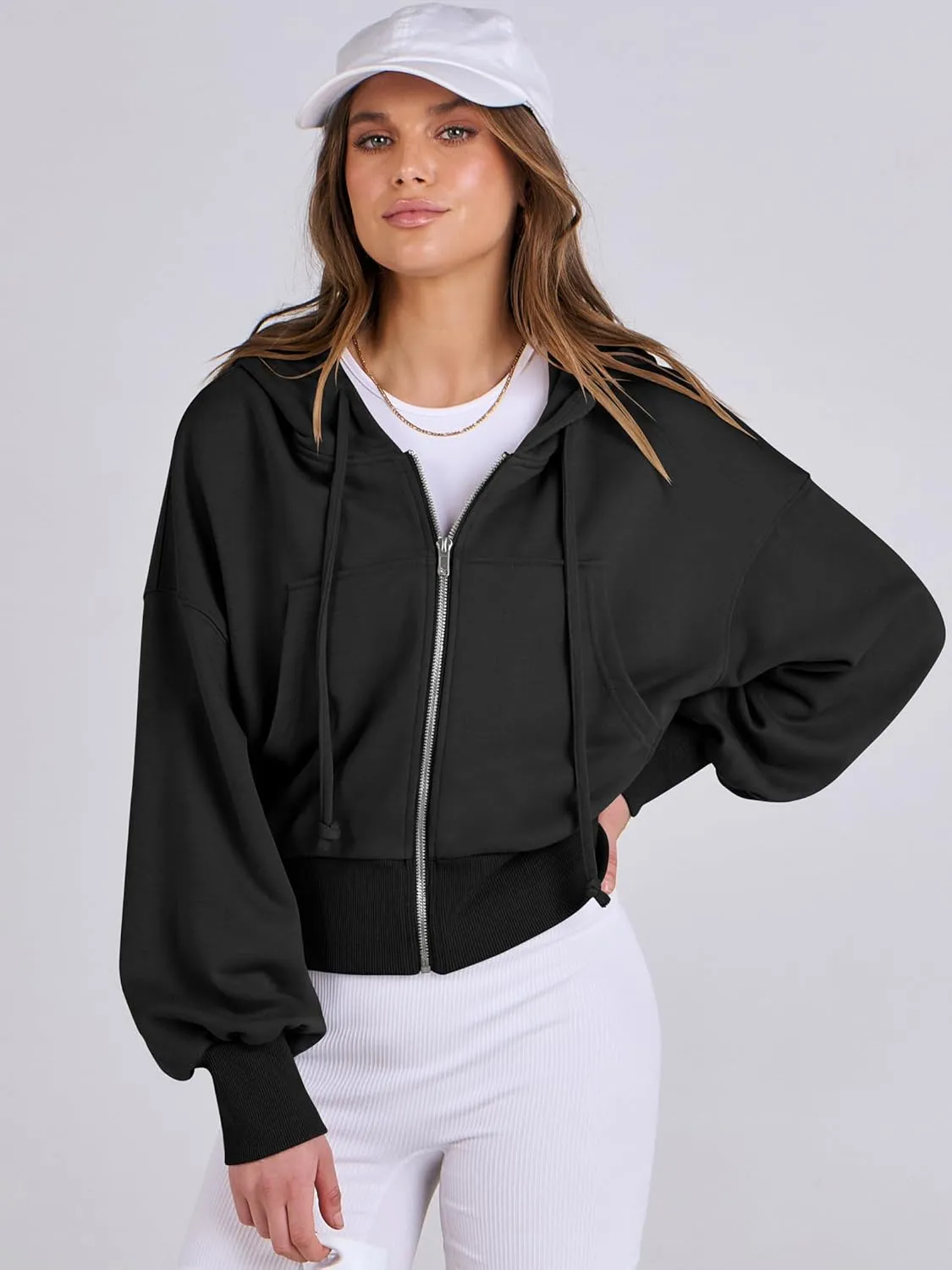 ANRABESS Women's Zip Up Hoodies Cropped Sweatshirts Casual Zip Jackets 2025 Fashion Trendy Spring Summer Outfits